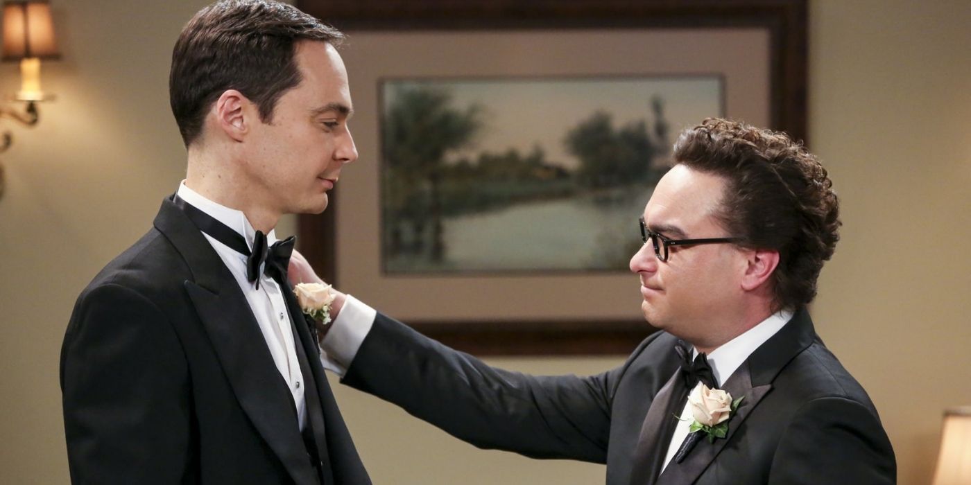 Leonard congratulates Sheldon on his wedding