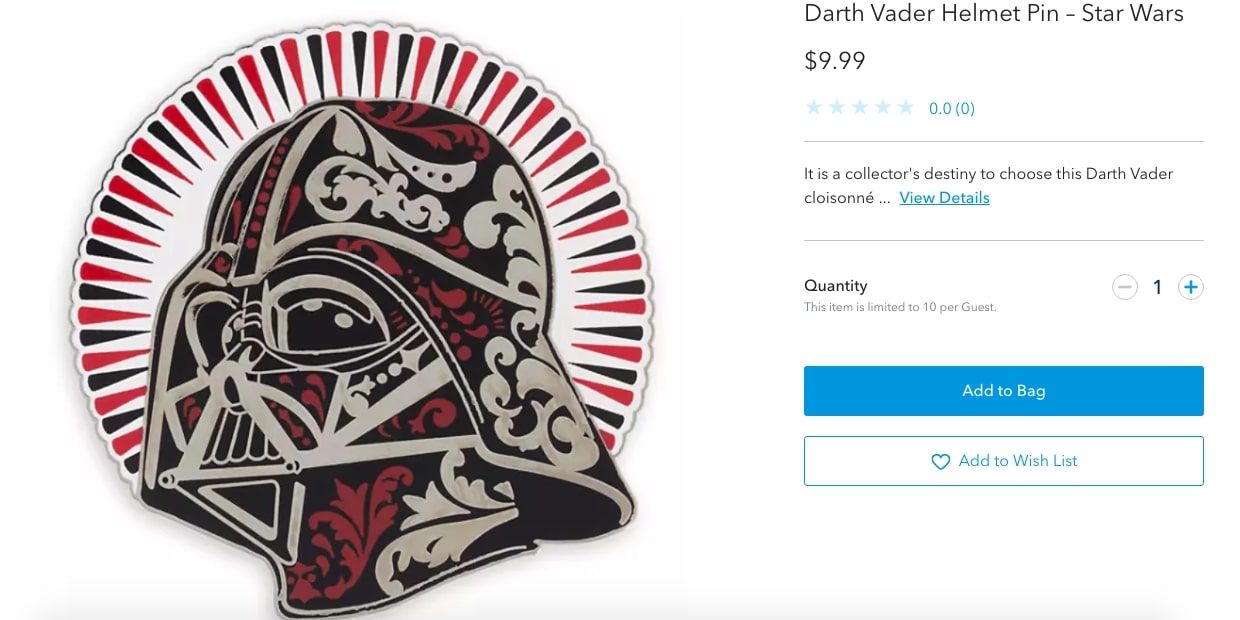 star wars darth vader disney limited edition pin