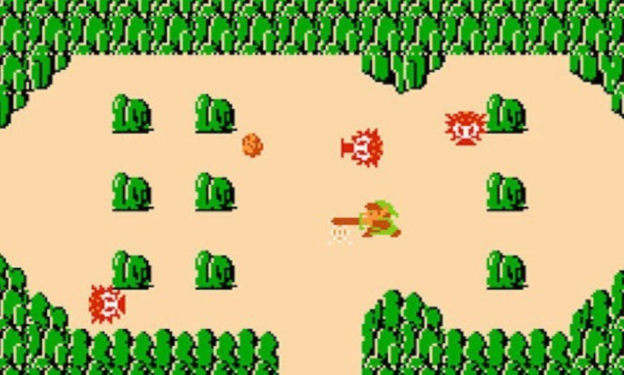 The Legend of Zelda gameplay showing Link Fighting Octoroks