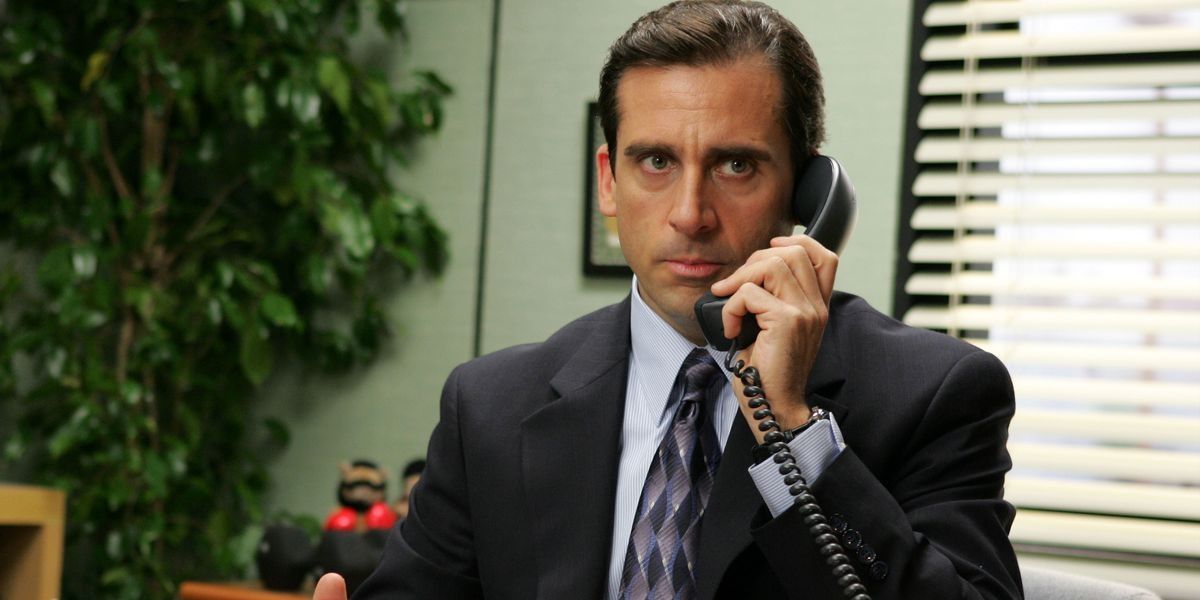 Michael Scott talking on the phone in The Office