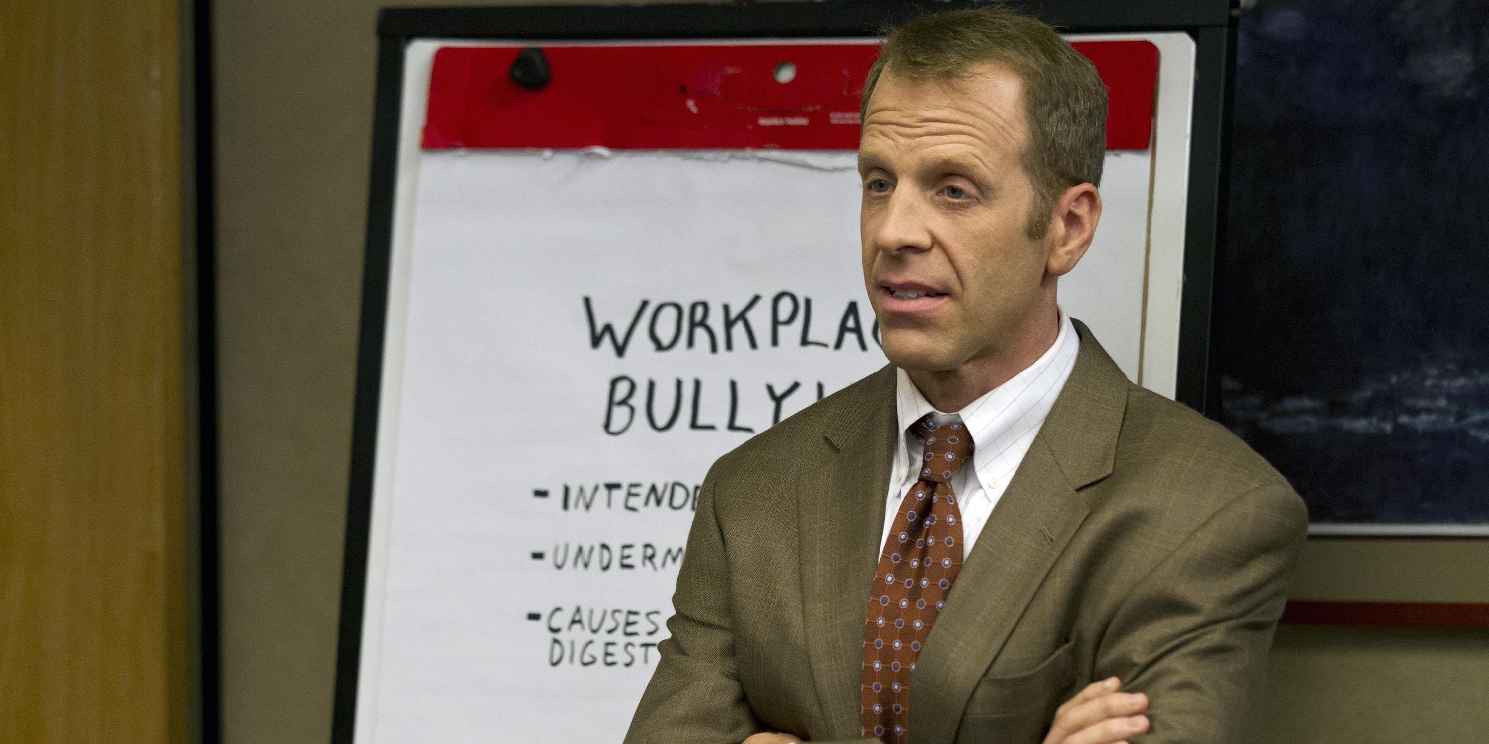 Toby giving a meeting on bullying on The Office