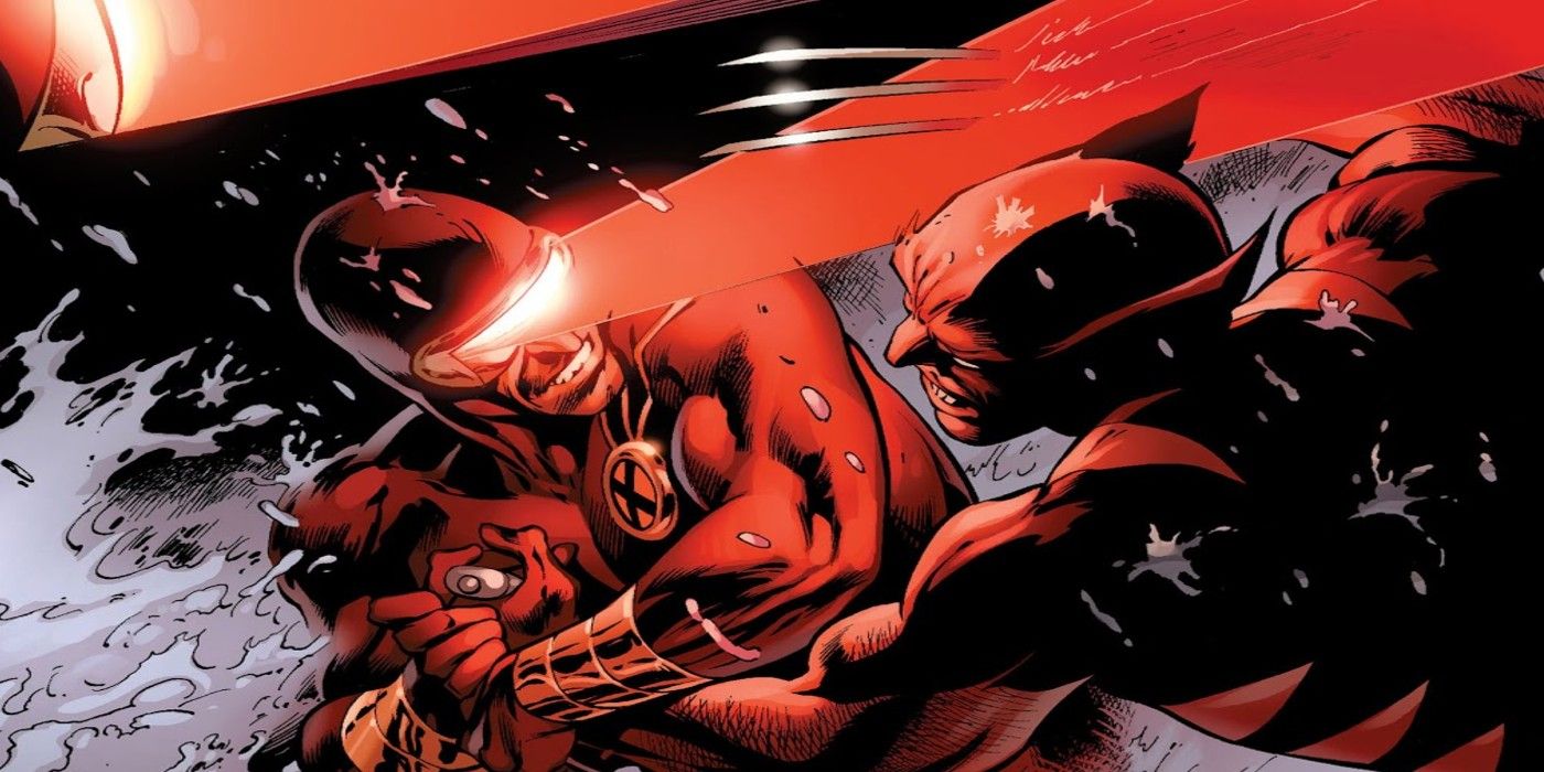 Cyclops fighting Wolverine in X-Men Comics.