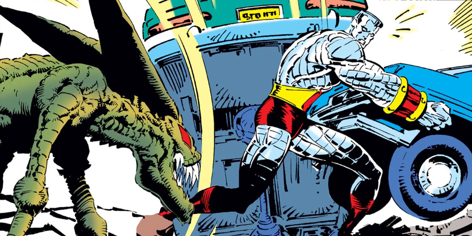 Colossus fighting a Brood in Uncanny X-Men comics.