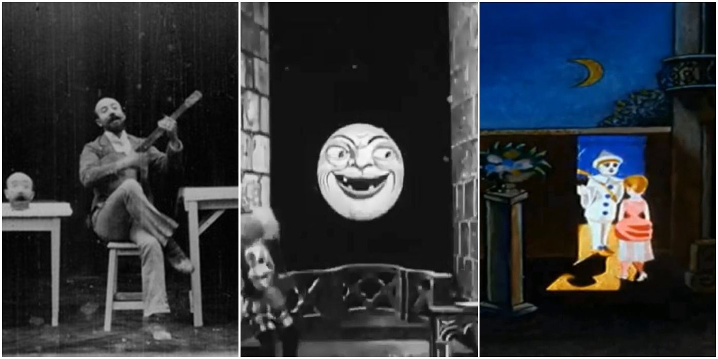 Stills from Four Heads are Better Than One, The Astronomer's Dream, and Pauvre Pierrot Short Films