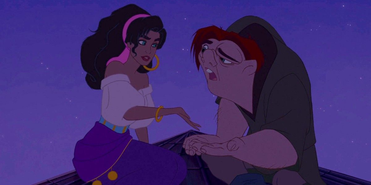Esmeralda And Quasimodo talking closely on Hunchback of Notre Dame