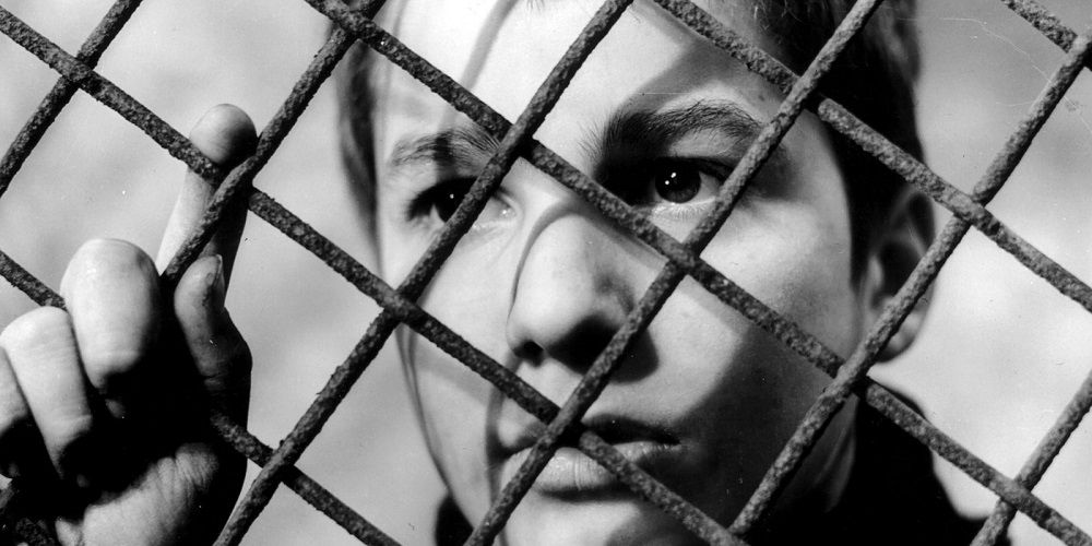 A young boy holds onto a fence in The 400 Blows.