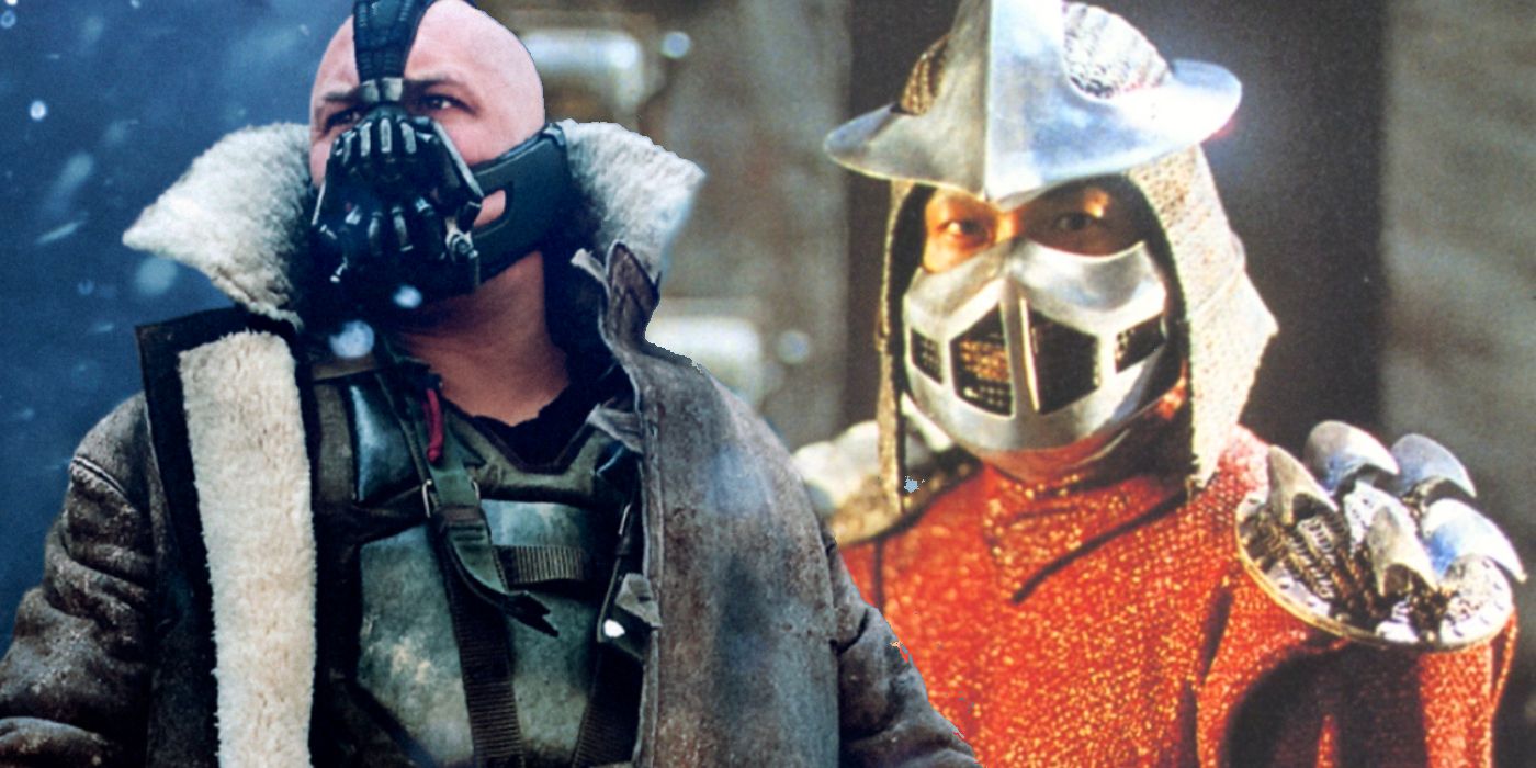 The Shredder (James Saito) in the 1990s TMNT movies and Tom Hardy's Bane from The Dark Knight Rises.
