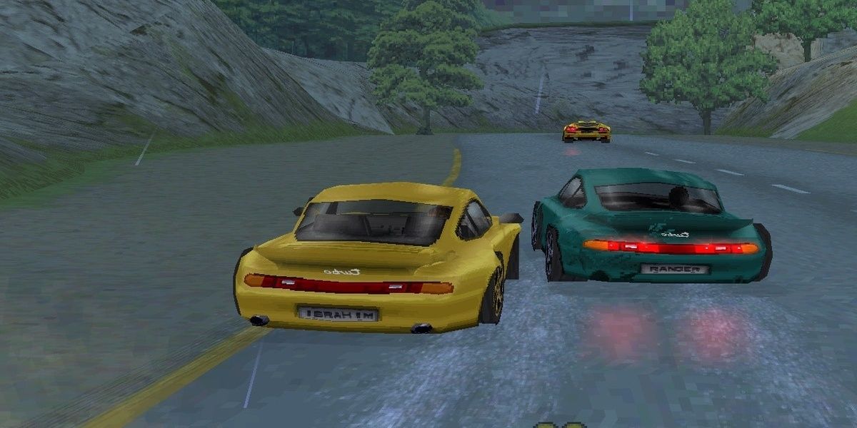 Two Porsches race on a wide road in High Stakes