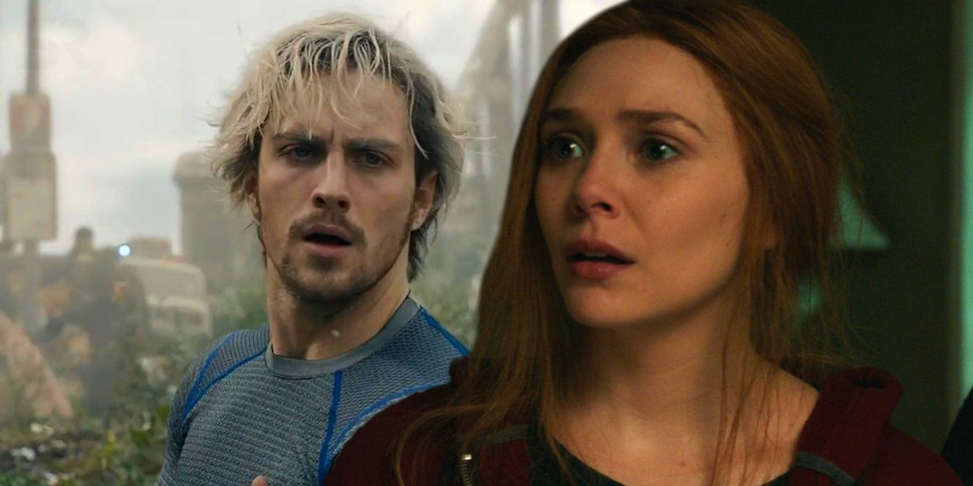 Aaron Taylor-Johnson as Quicksilver in Avengers Age of Ultron and Elizabeth Olsen as Scarlet Witch iin WandaVision