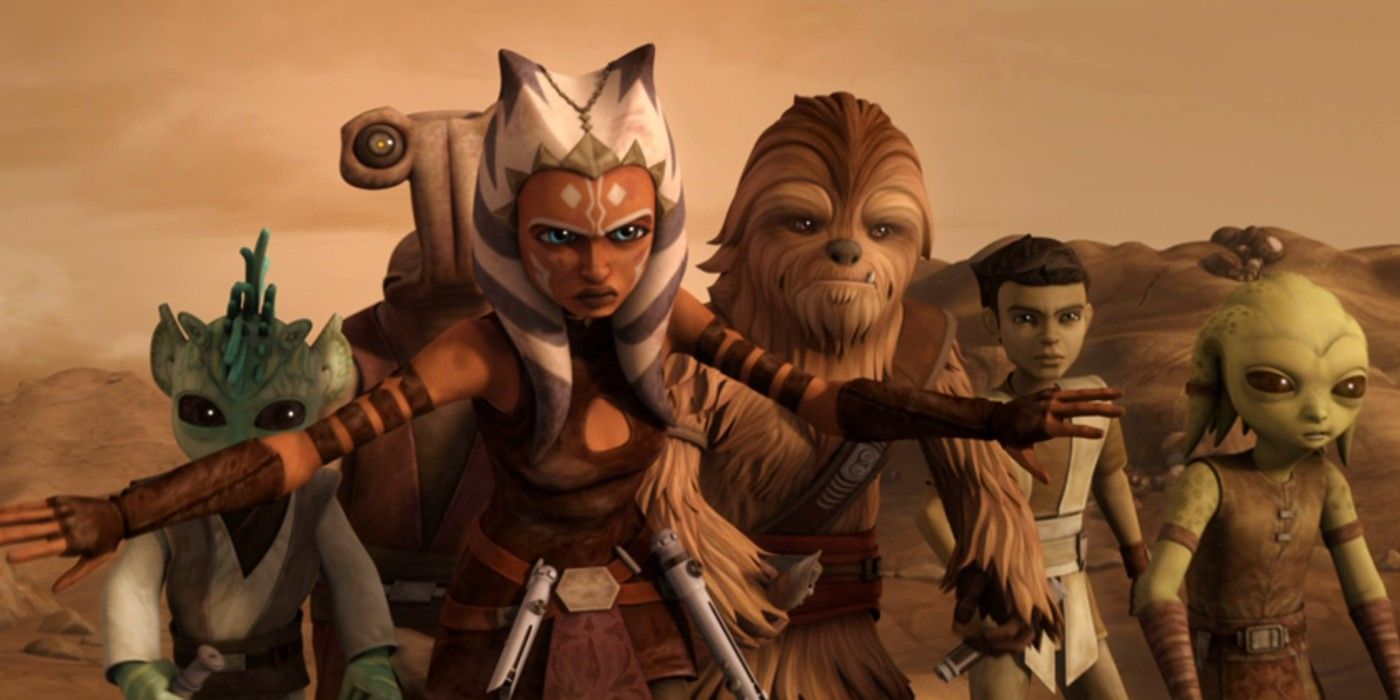 Ahsoka protects the younglings in The Clone Wars