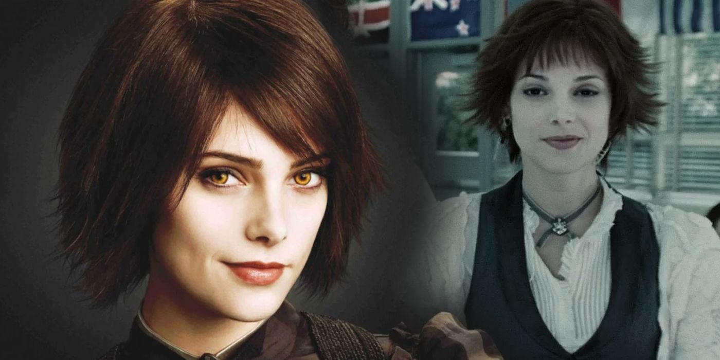 Two images of Alice Cullen in Twilight and New Moon.