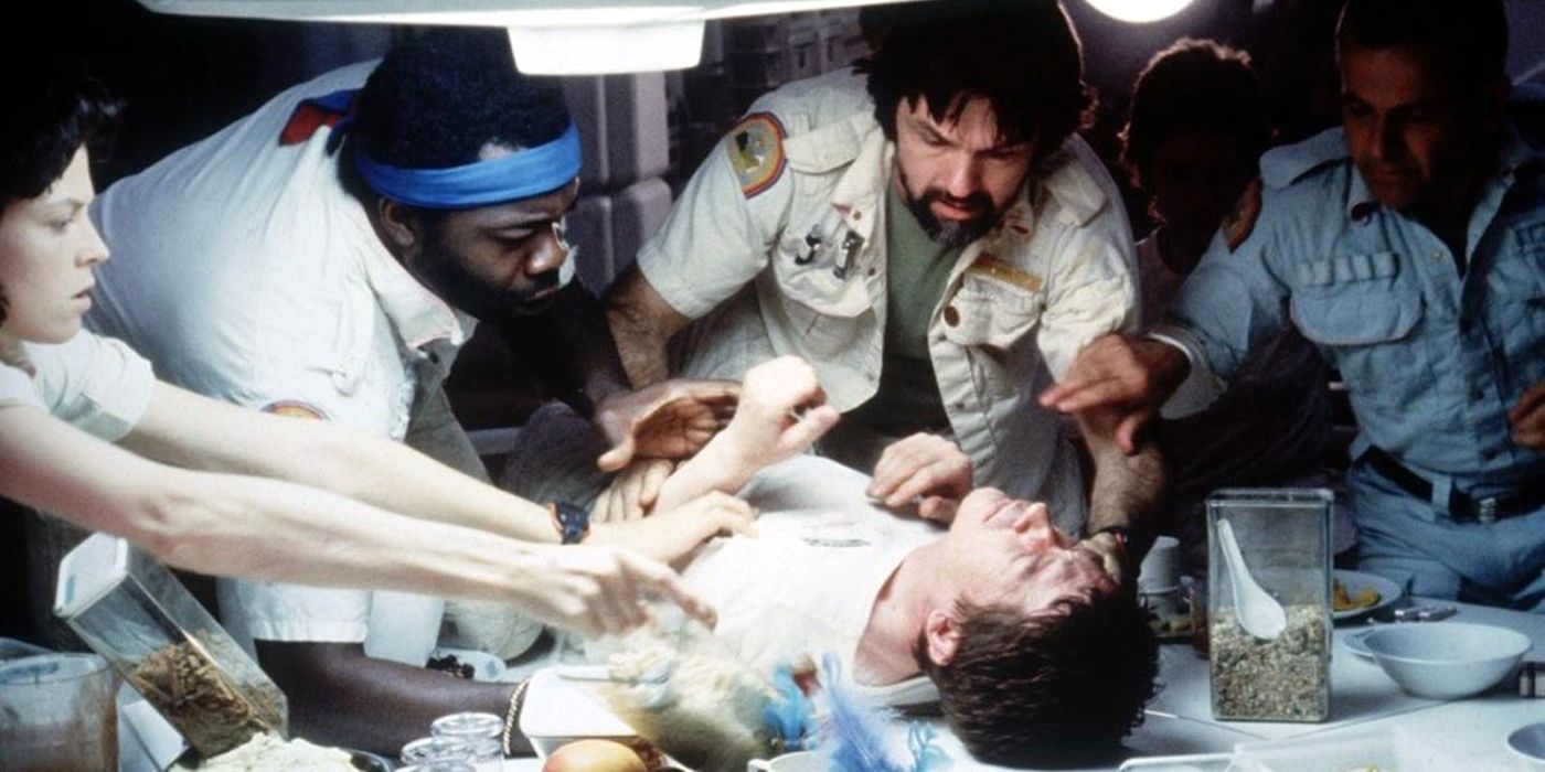 Kane (John Hurt) with an alien burst out of his chest in Alien.