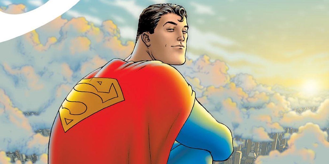 Superman sitting on clouds in All-Star Superman comic.
