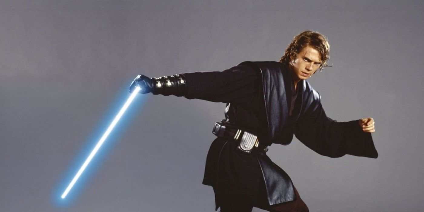 Anakin Skywalker holding his lightsaber in Revenge of the Sith