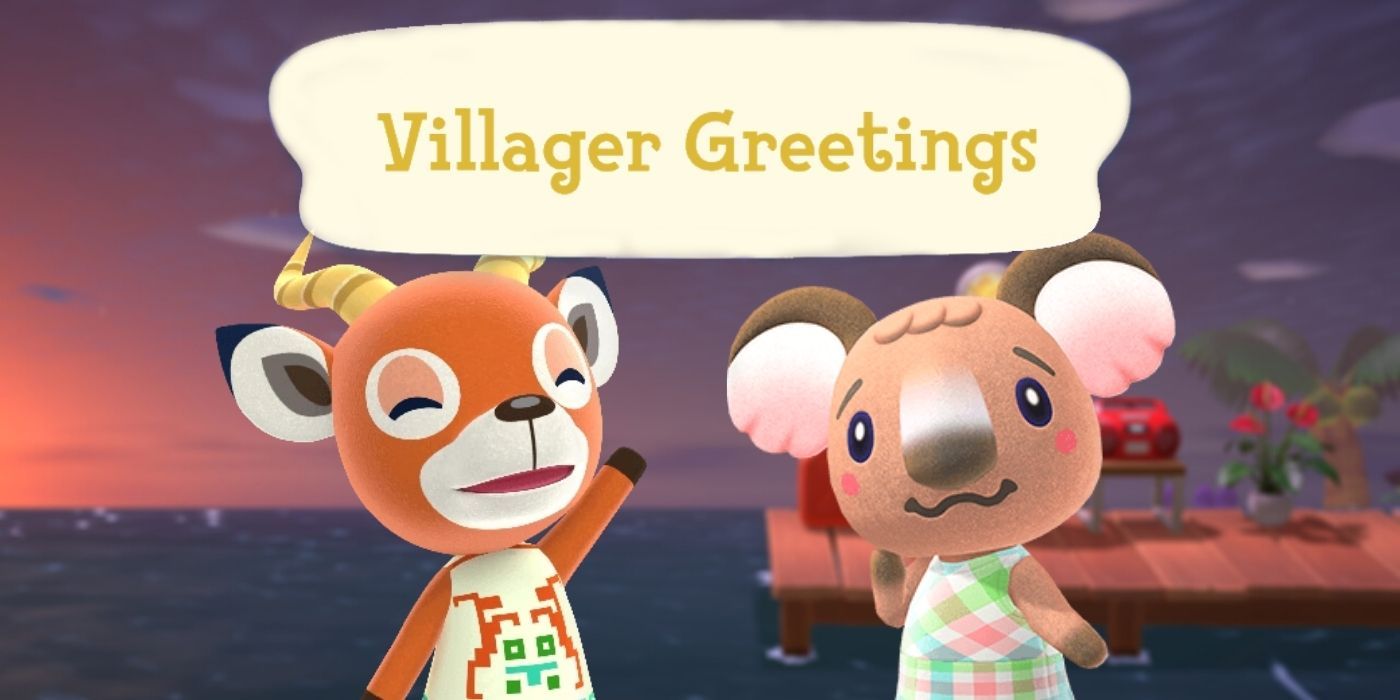 Dois aldeões de Animal Crossing sob um balão de fala que diz