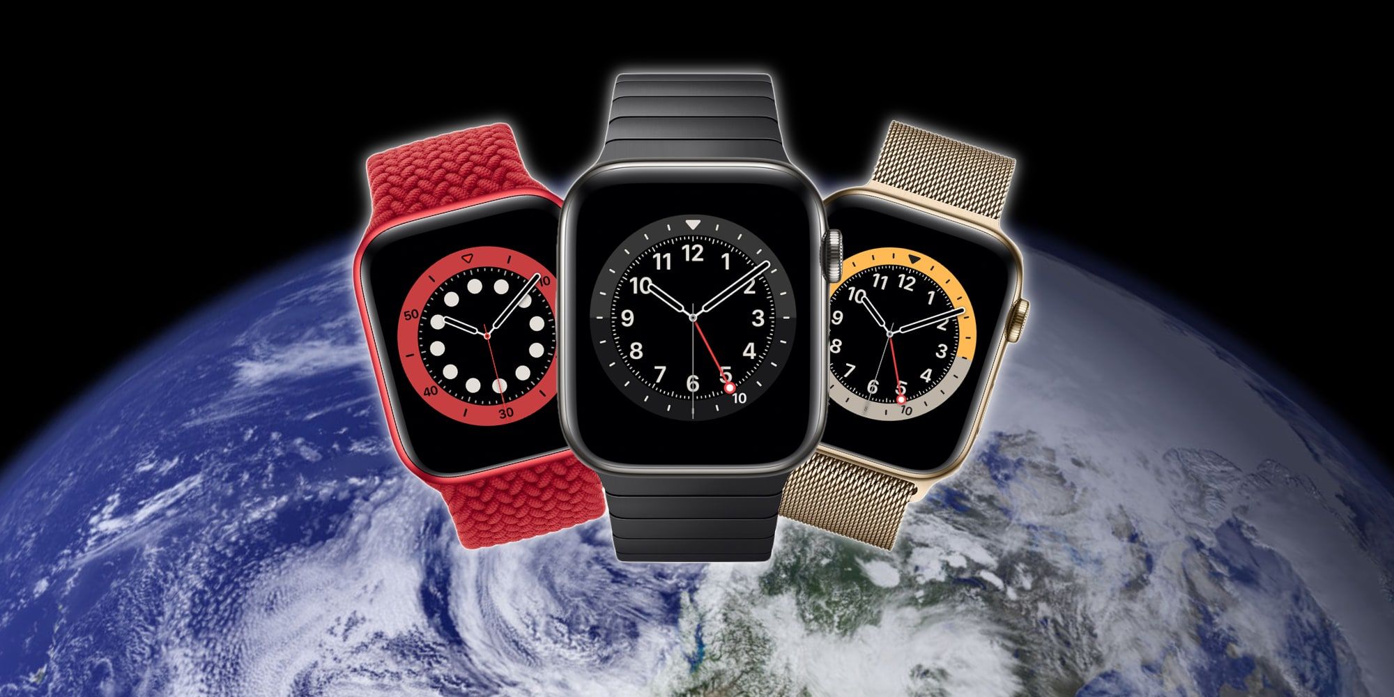 Apple Watch Three Colors In Space Over Earth Globe
