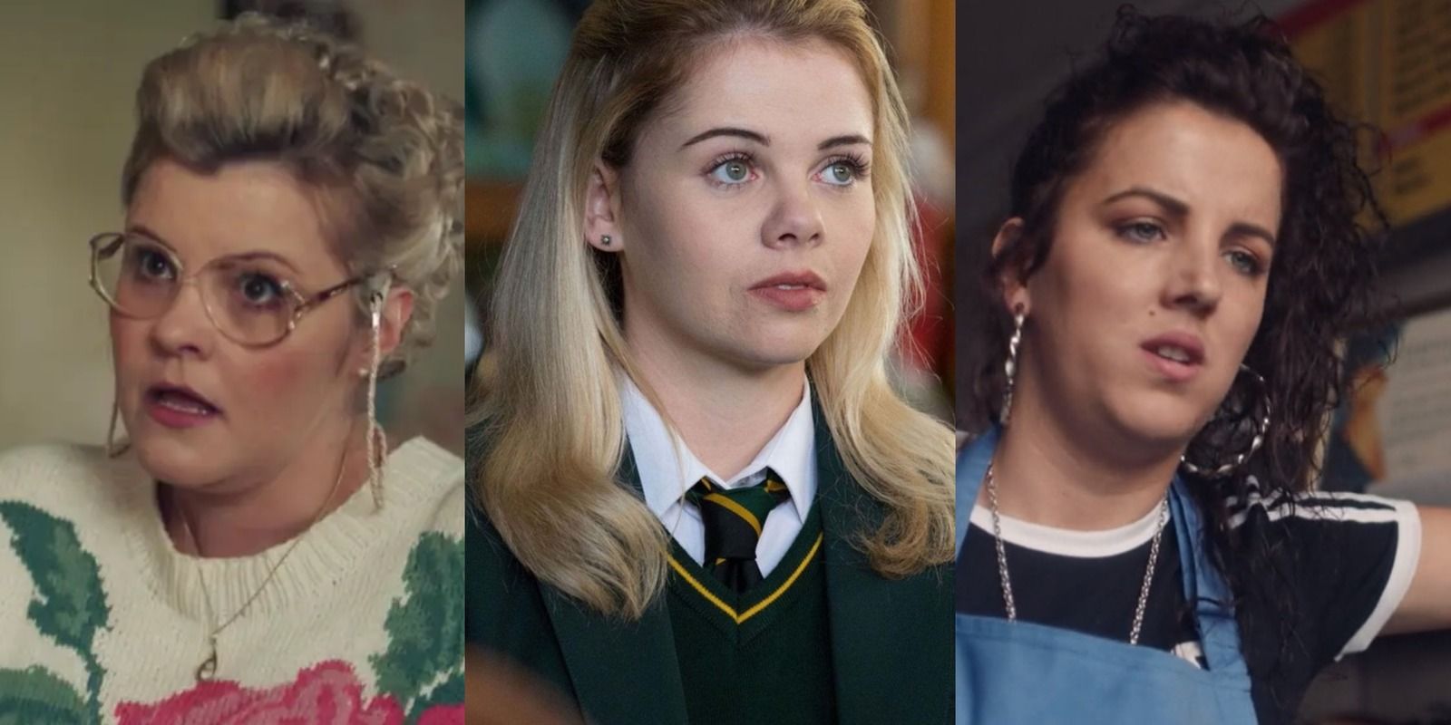 A split image features Derry Girls characters Mary, Erin, and Michelle