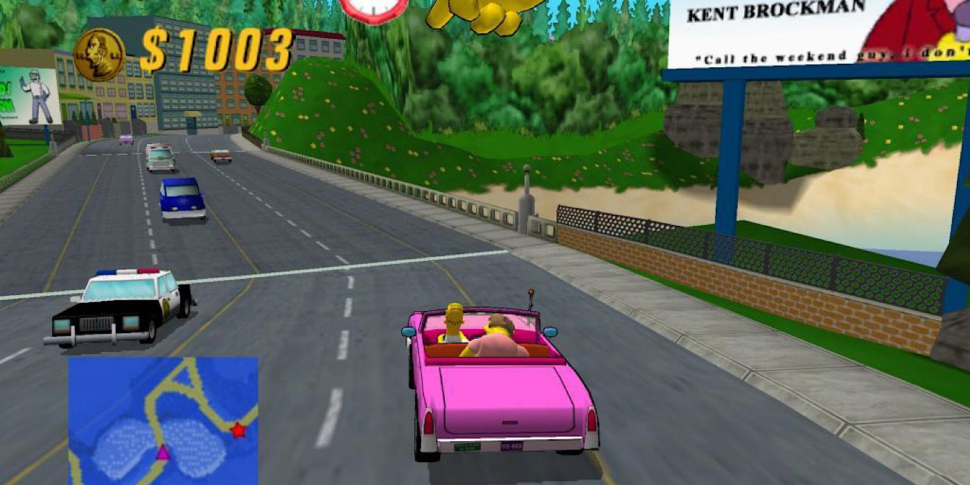 Homer drives Barney around Springfield in Simpsons: Road Rage