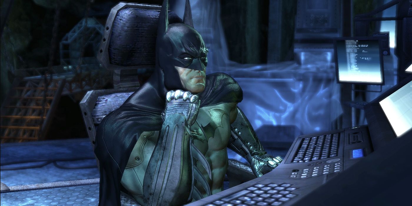 Batman no Batcomputador na Batcaverna de Arkham - Batman Arkham Asylum