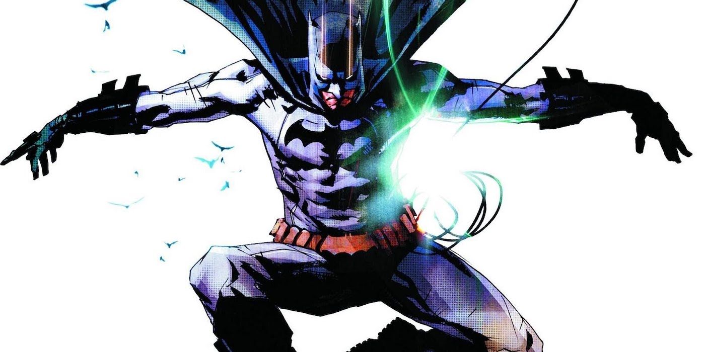 Batman falling through a stark white background in The Black Mirror cover art
