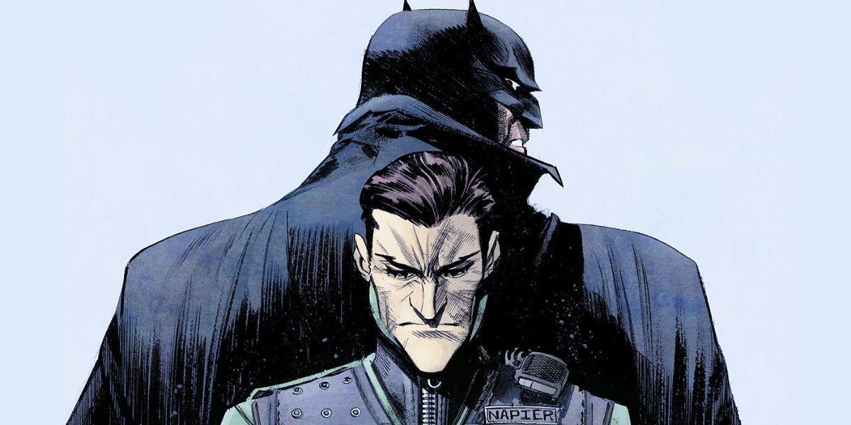A cured Joker solemnly stands back to back with The Dark Knight in Batman: White Knight.