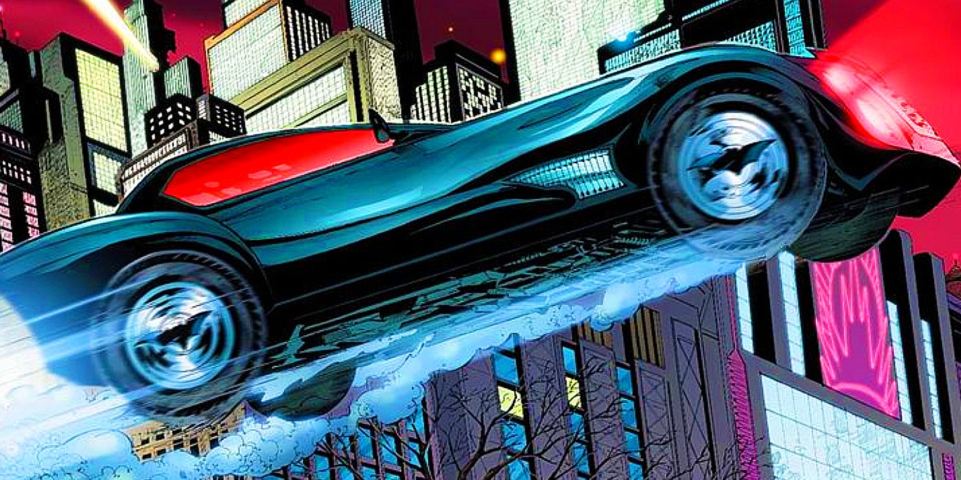 The Batmobile launches into the air in DC Comics.