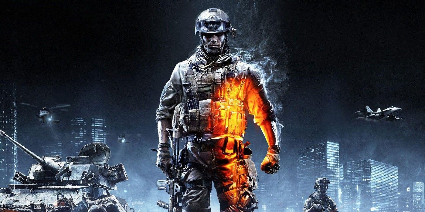 A man with half of his body lit up standing on the cover of Battlefield 3