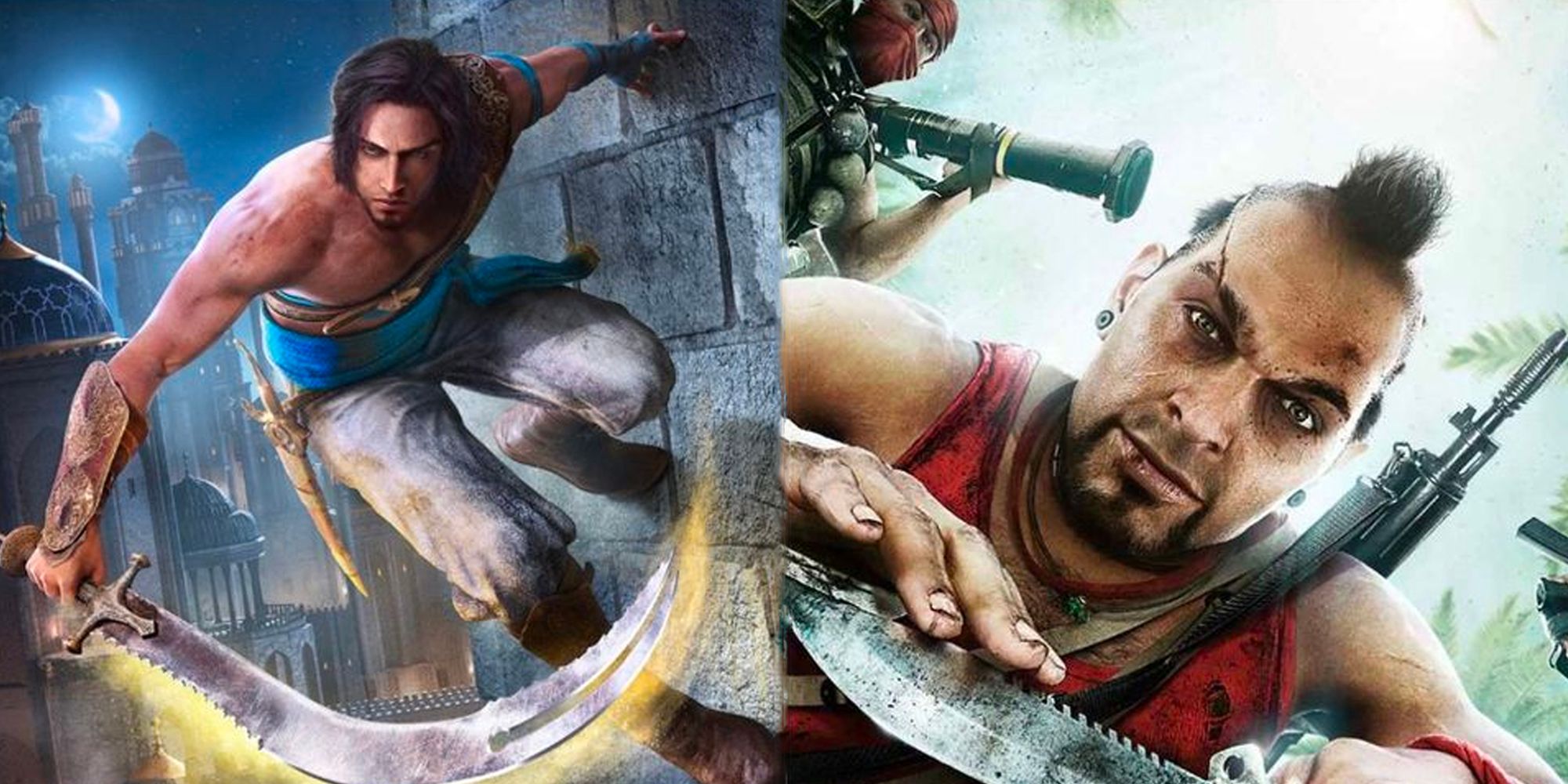 Side by side images of main character promo shots for Prince of Persia and FarCry