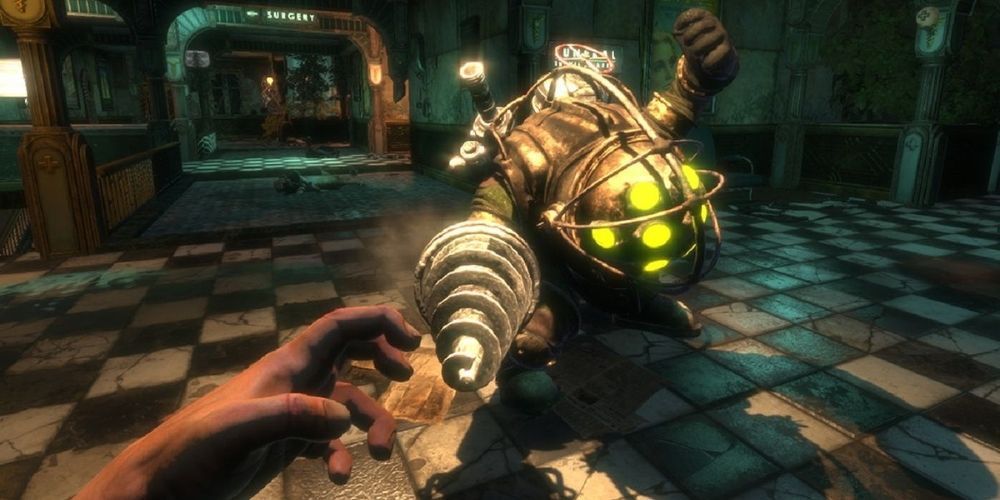 Fighting with a Big Daddy in Bioshock for Nintendo Switch