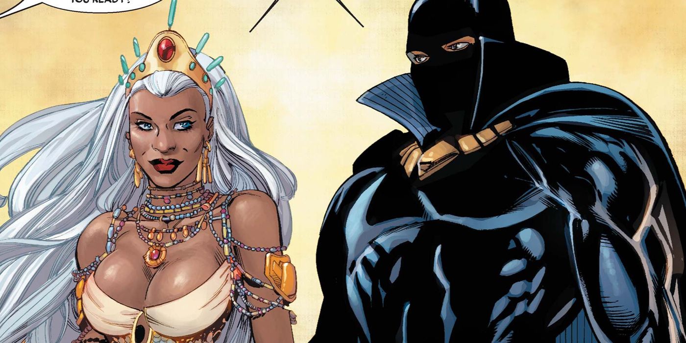 Black Panther and Storm at their wedding in Marvel Comics.