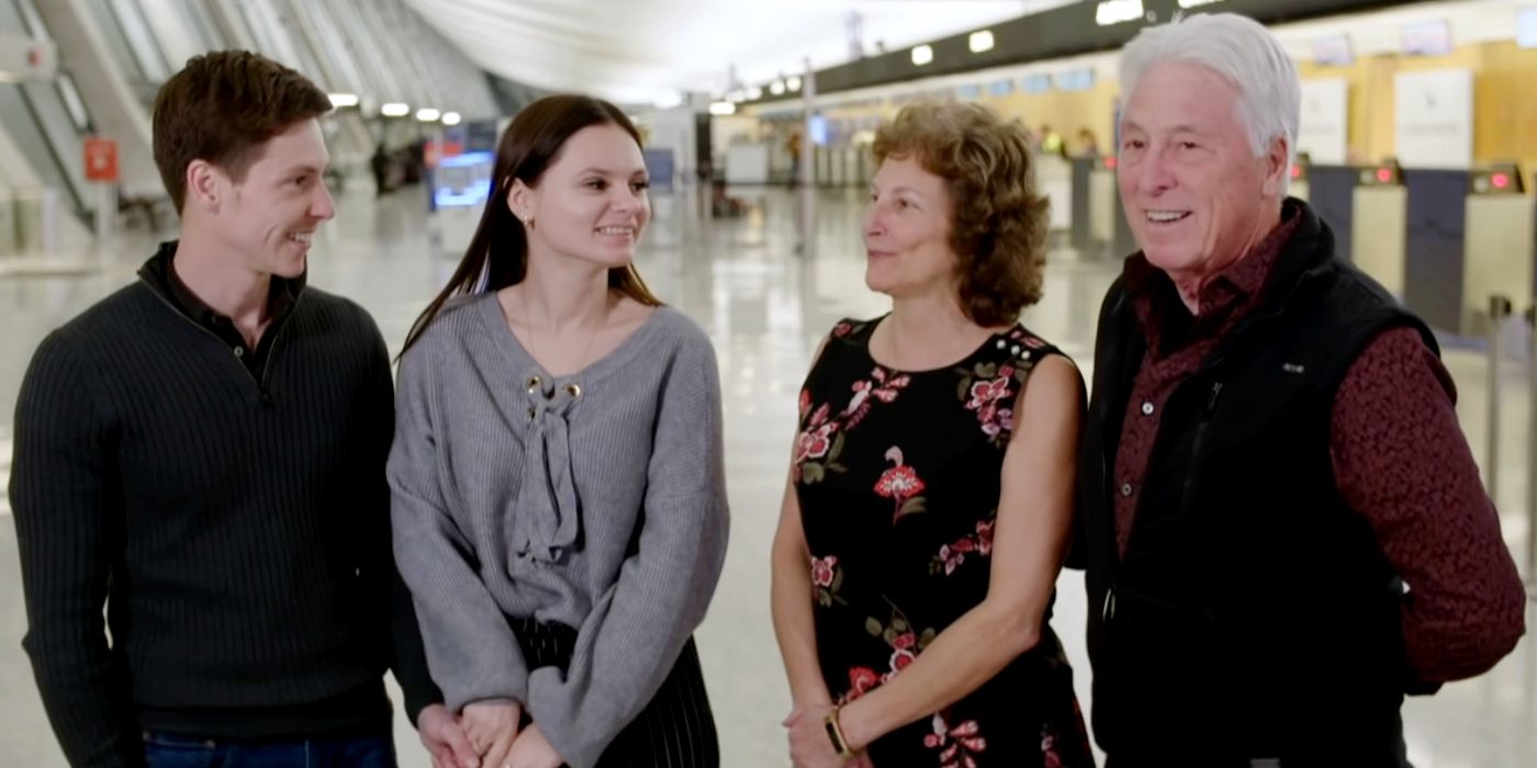 Brandon Gibbs and Julia Trubkina In 90 Day Fiance with Ron and Betty at airport