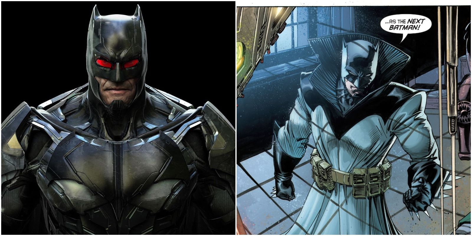 Alleged concept design of a Damian Wayne Batman for a cancelled game, and a panel from Batman #666 with Damian