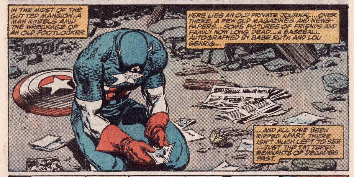 Captain America mourns for his destroyed belongings in Under Siege.