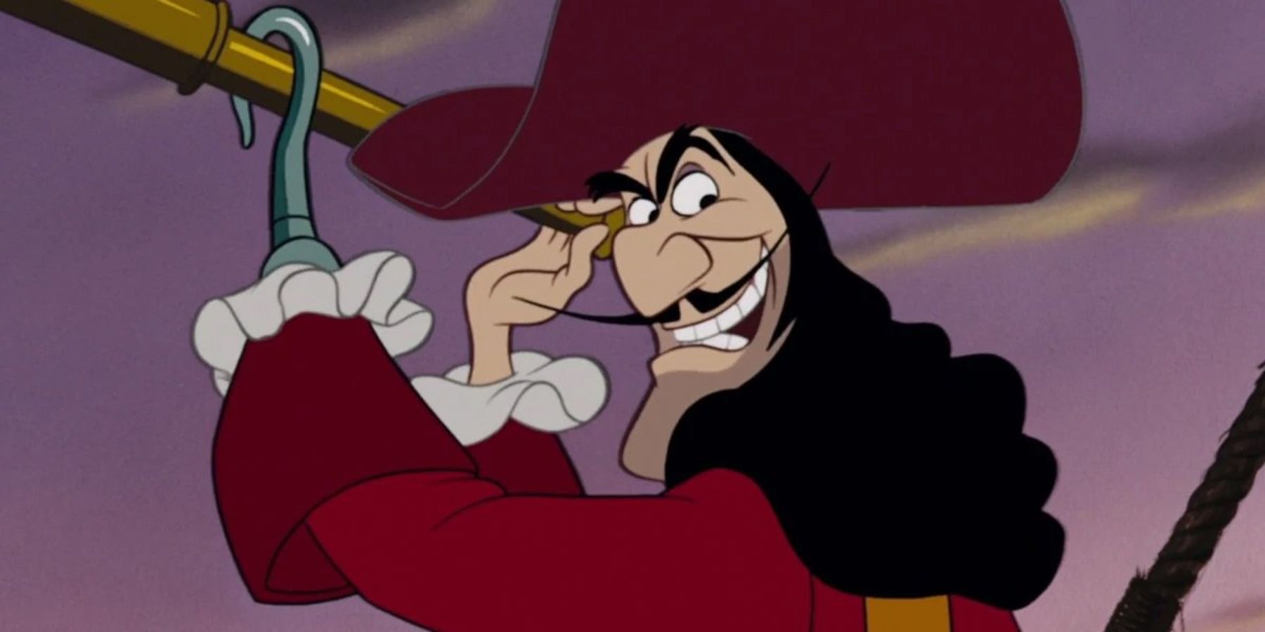 Captain Hook with a spyglass in Peter Pan