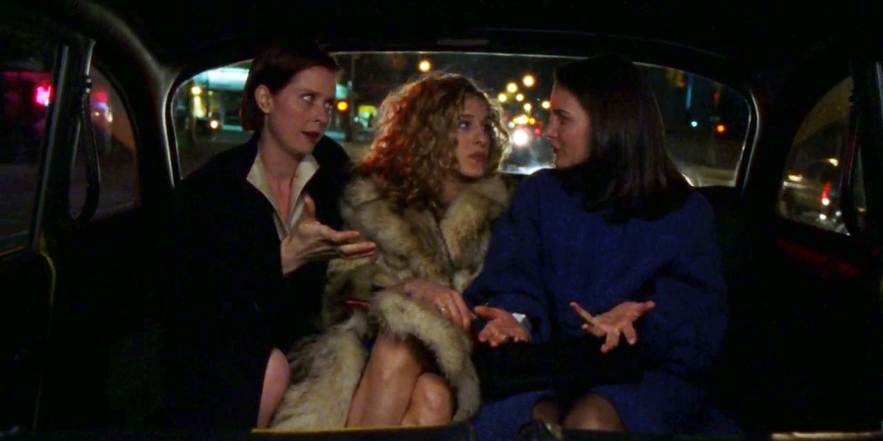 Carrie Miranda and Charlotte discussing anal sex in a taxi in Sex and the City episode Valley of the Twenty-Something Guys 