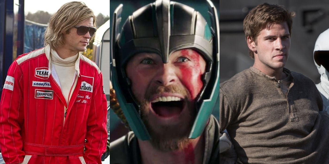Three images showing characters from Rush, Thor Ragnarok, and The Hunger Games Catching Fire.