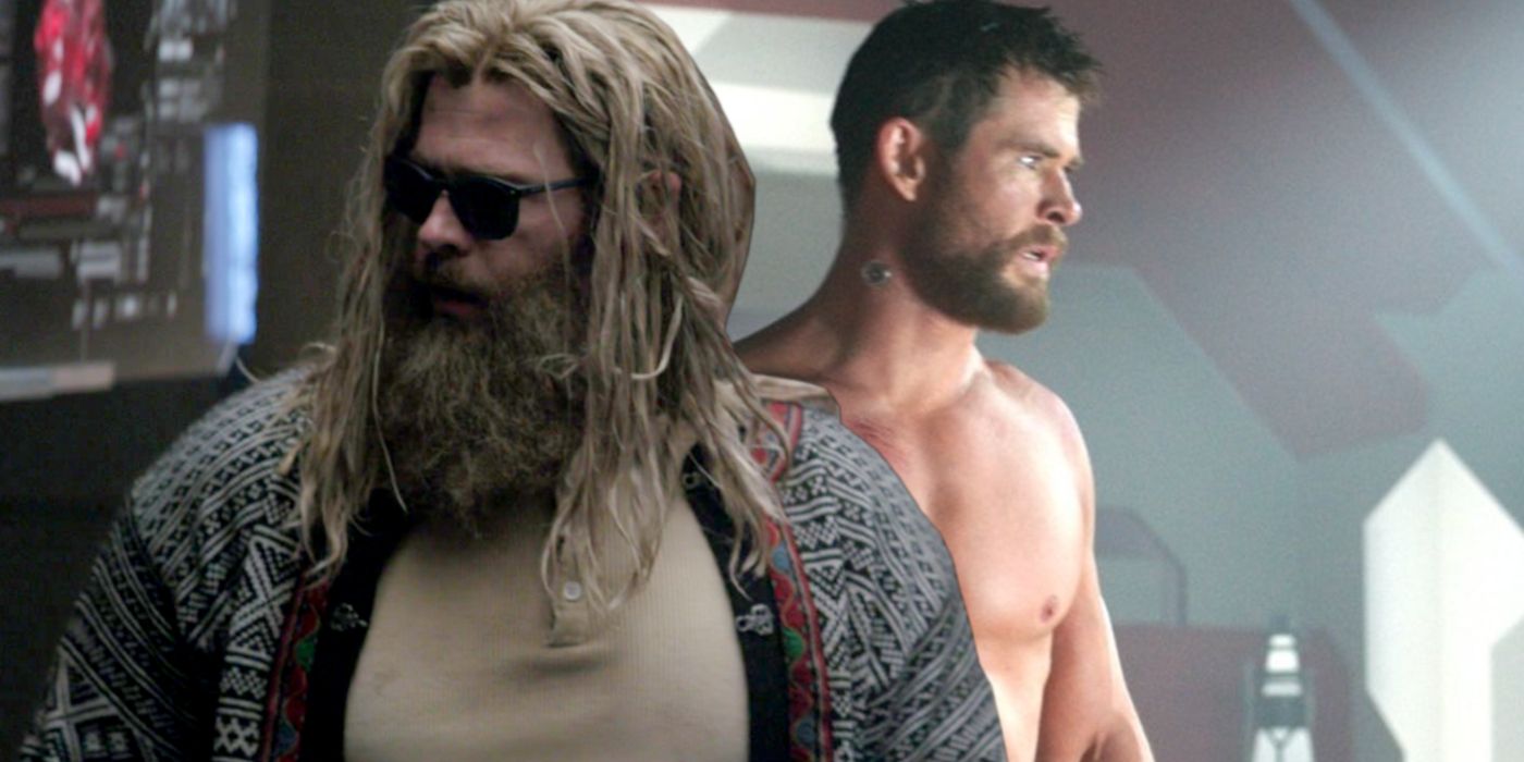 Chris Hemsworth as Fat Thor in Avengers Endgame and Thor in Ragnarok