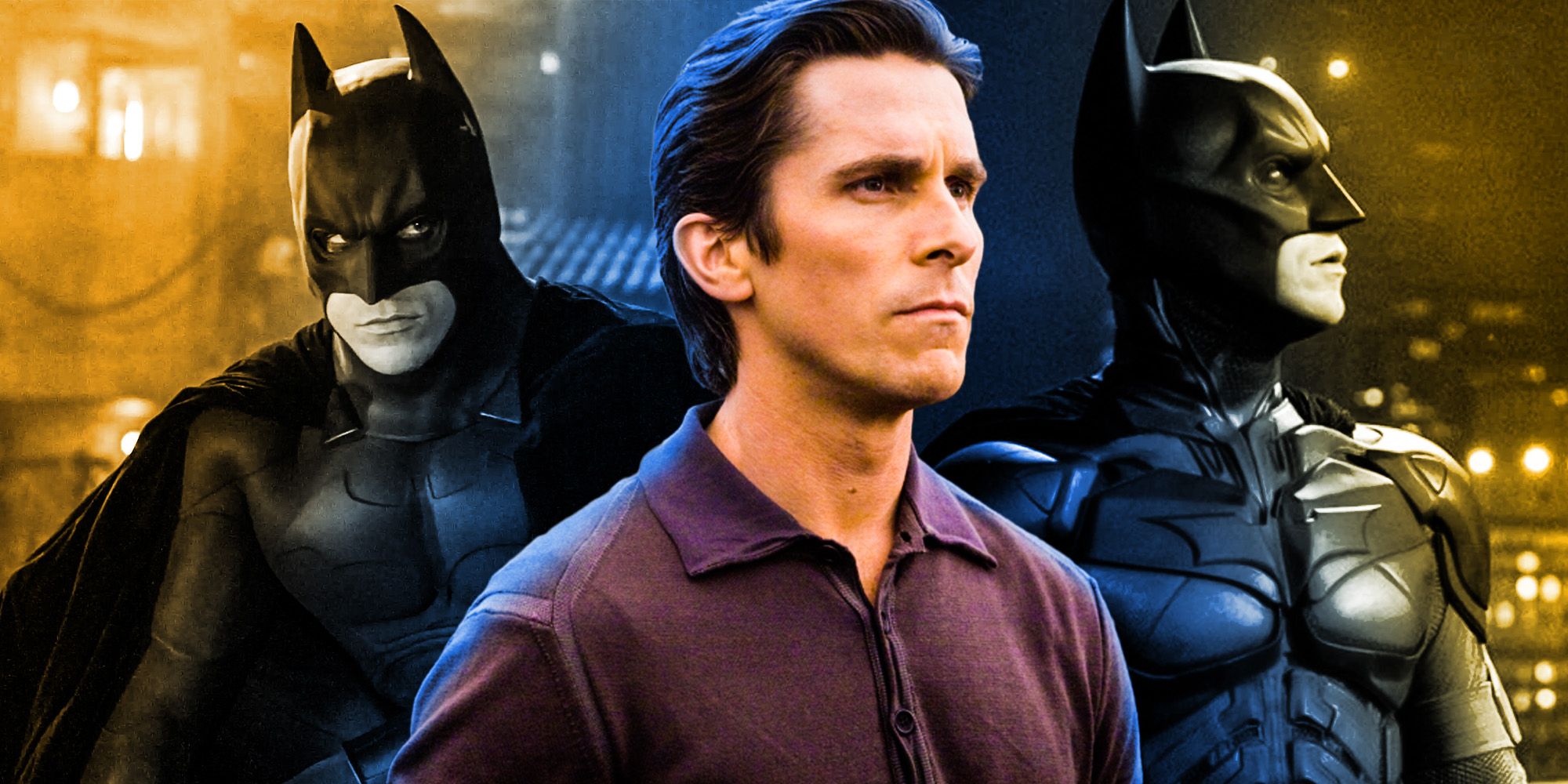 Custom image of Christian Bale as Bruce Wayne and Batman in The Dark Knight trilogy.