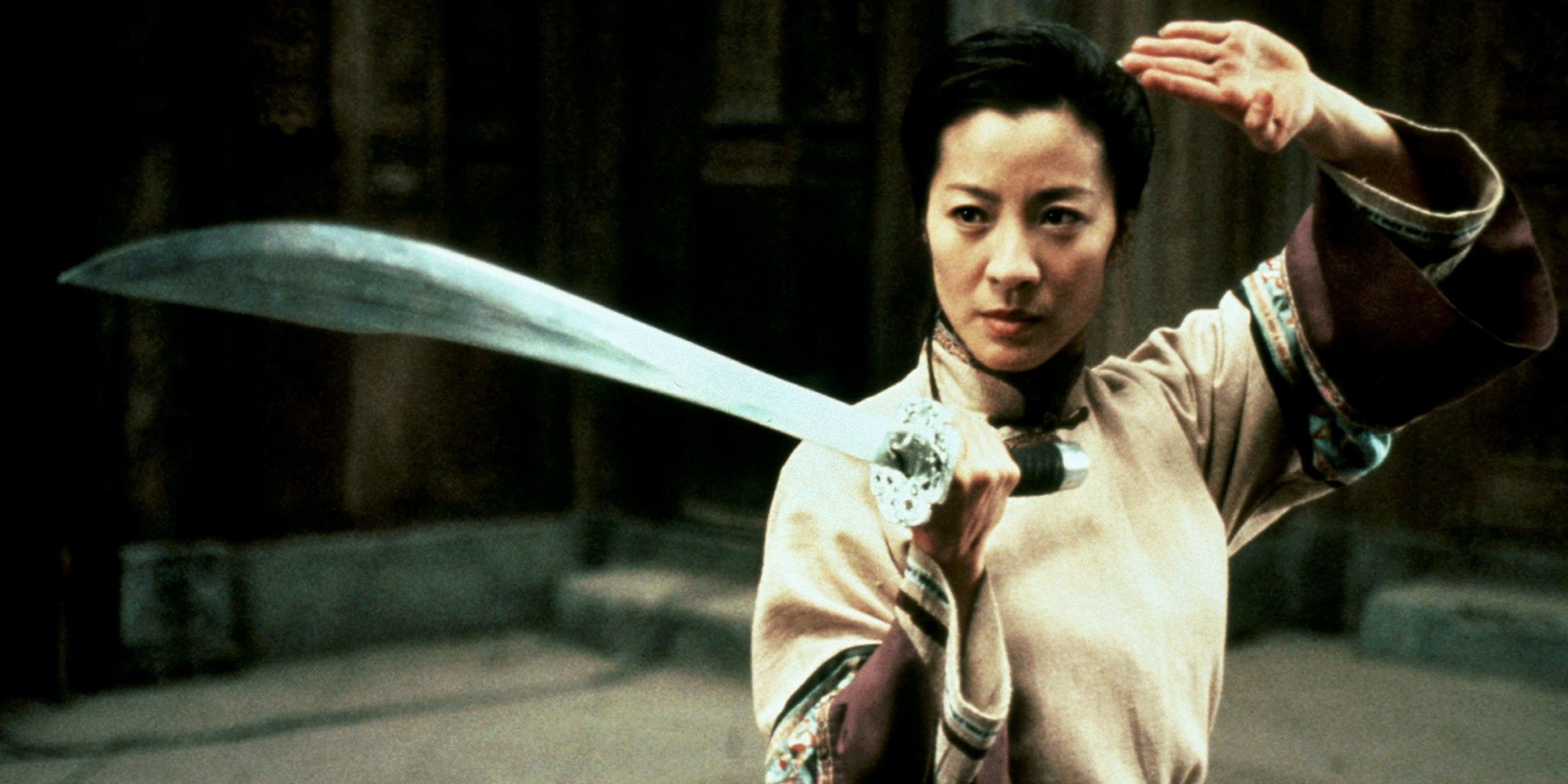 Yu Shu Lien pointing her sword in Crouching Tiger, Hidden Dragon.