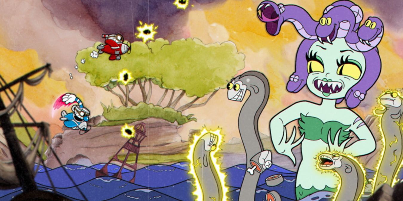 Cuphead And Mugman Fighting Cala Maria in Cuphead