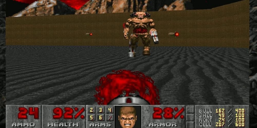 Jogabilidade do Doom original com um monstro na tela
