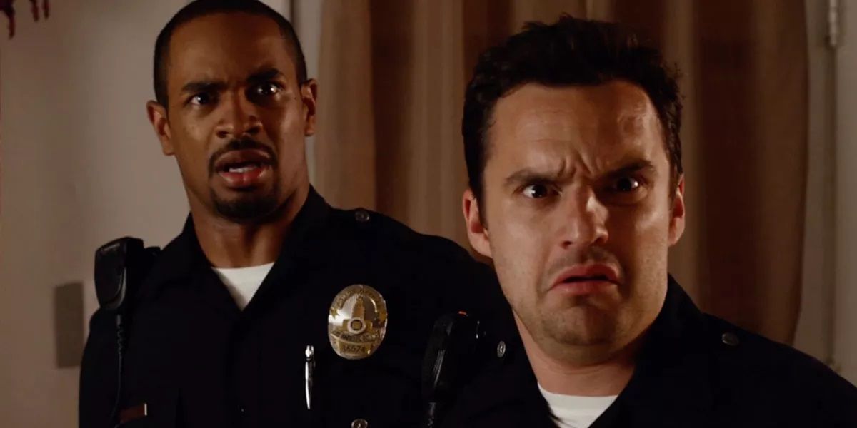 Justin and Ryan were police uniforms in Let’s Be Cops