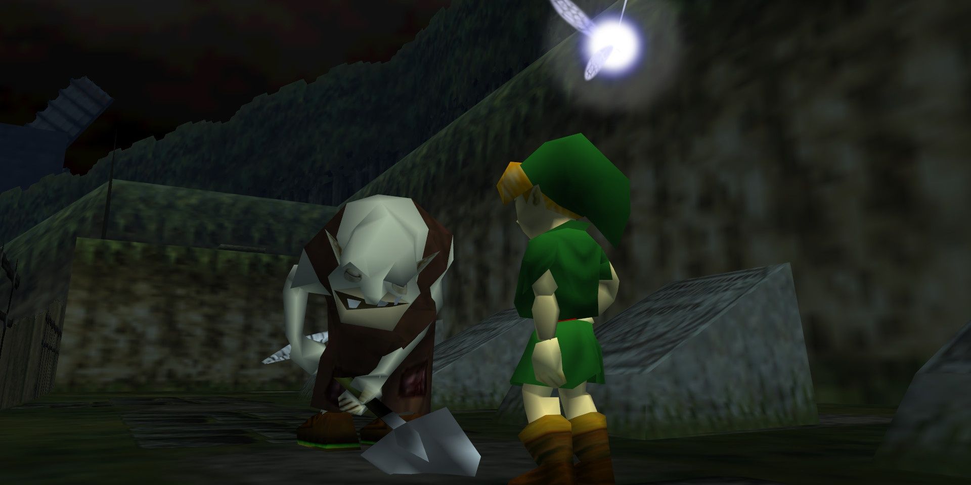 Dampe Digging A Grave In Front Of Link And Navi