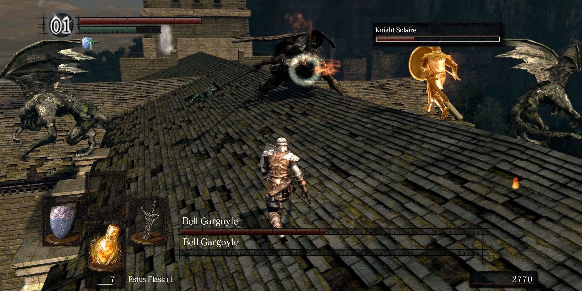 Dark Souls Remastered - Main Character Fighting Bell Gargoyles