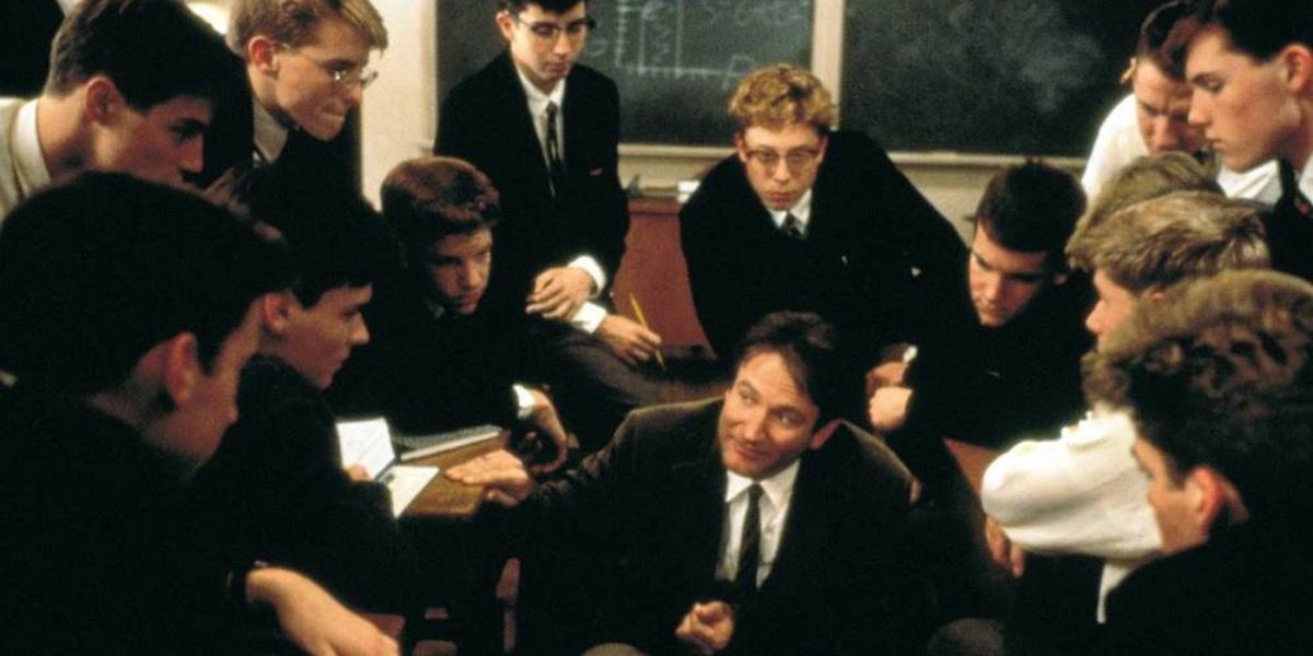 Robin Williams with his students in Dead Poets Society