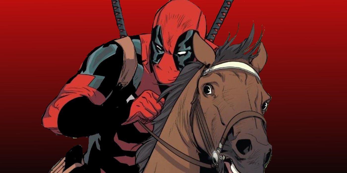 Deadpool riding a horse in Marvel comics