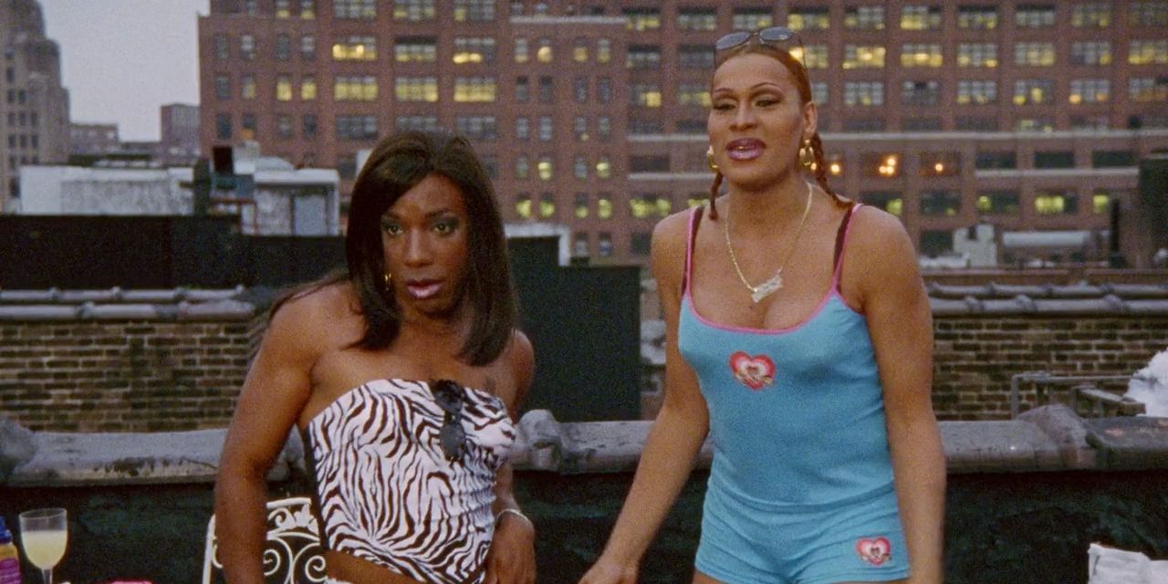 Destiny and Jo hanging out at Samantha's rooftop party in Sex and the City episode Cock-a-doodle-do