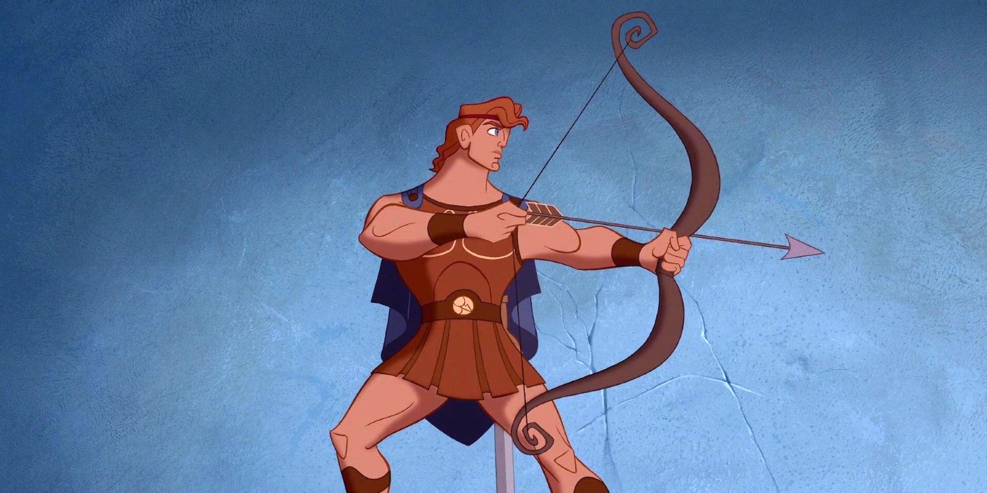 Hercules pointing his bow and arrow in Disney's Hercules