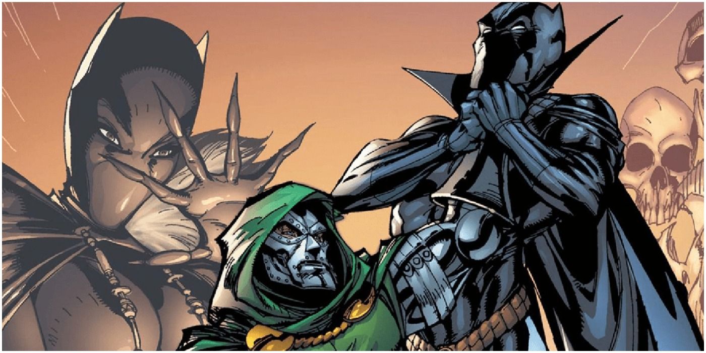 Doctor Doom attacks Black Panther in Doomwar comic book.