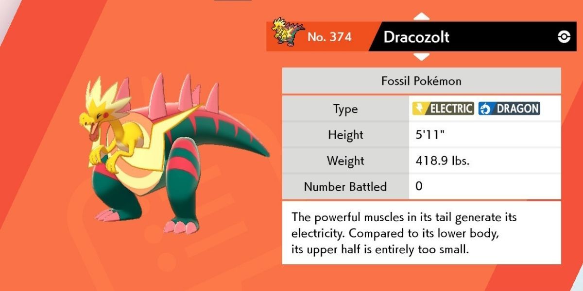 Pokédex entry for Dracozolt in Pokémon Shield